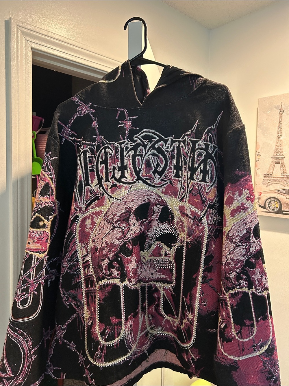 Black & Pink Graphic Skull Hoodie Jacket